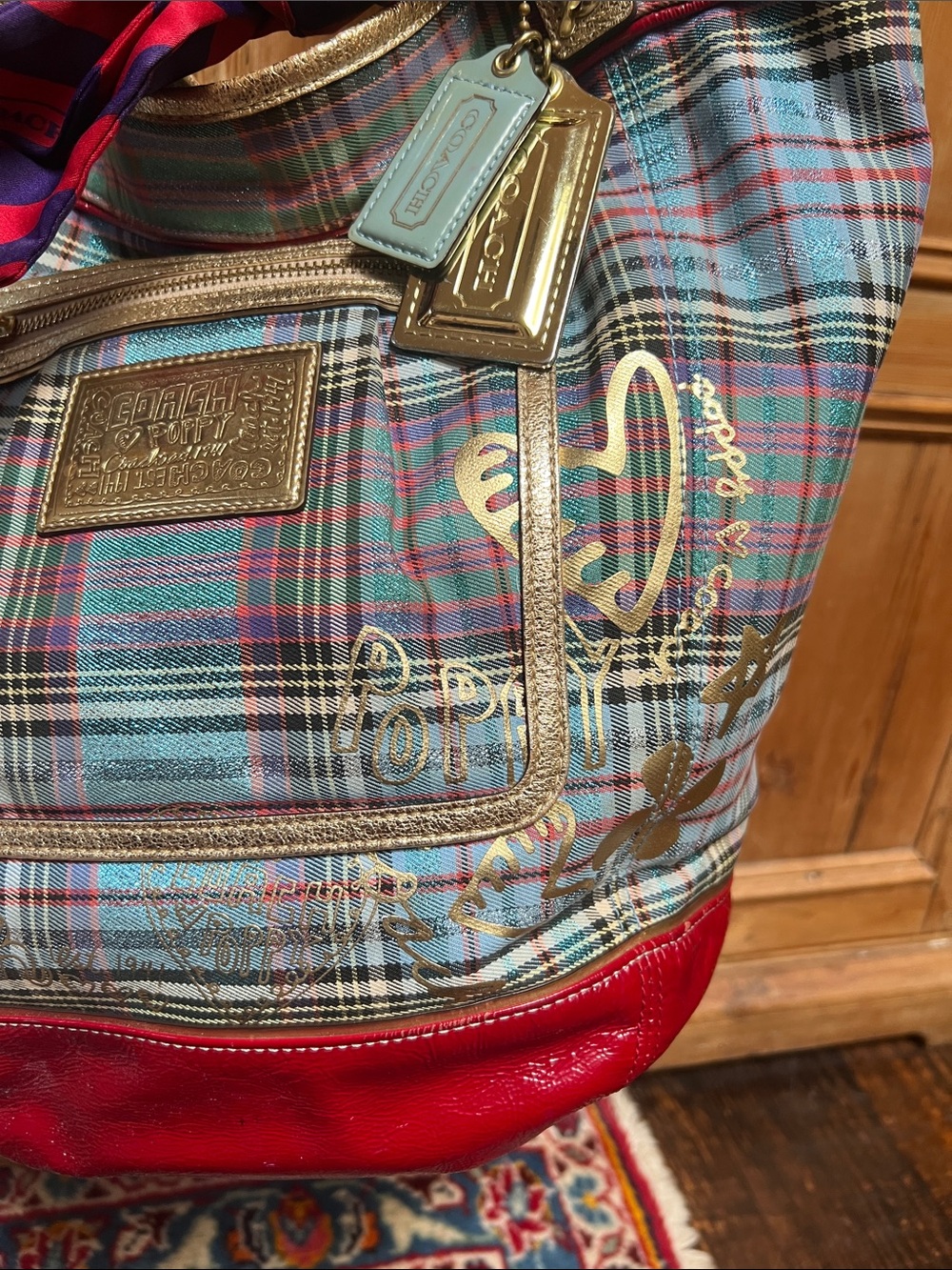Coach 15887 Poppy Tartan Bella Bucket Tote - Picture 6 of 13